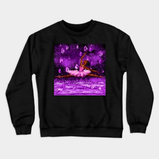 Black ballerina in the rain, ballerina among raindrops falling into Water Crewneck Sweatshirt